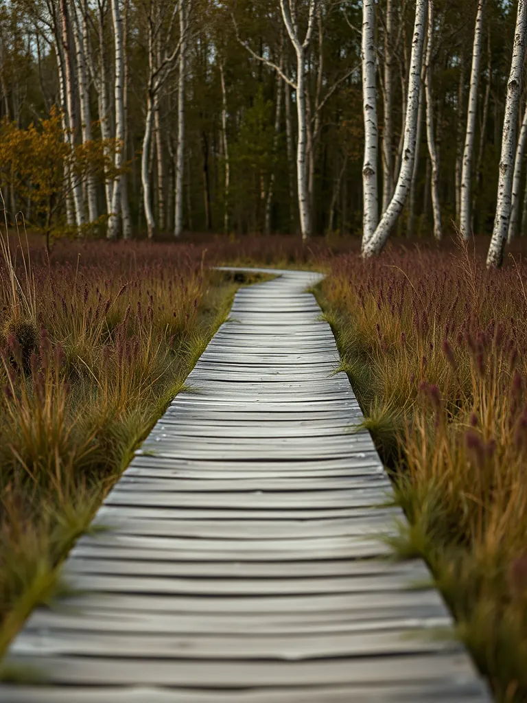 Der Bohlenweg durch das Moor an der Nordseite
